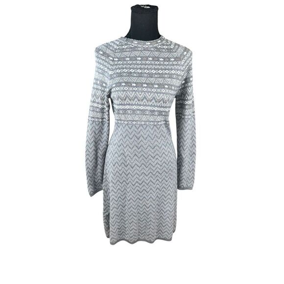 Krimson klover fair isle gray sweater dress Colorado wool silk blend Aztec M - Picture 1 of 8